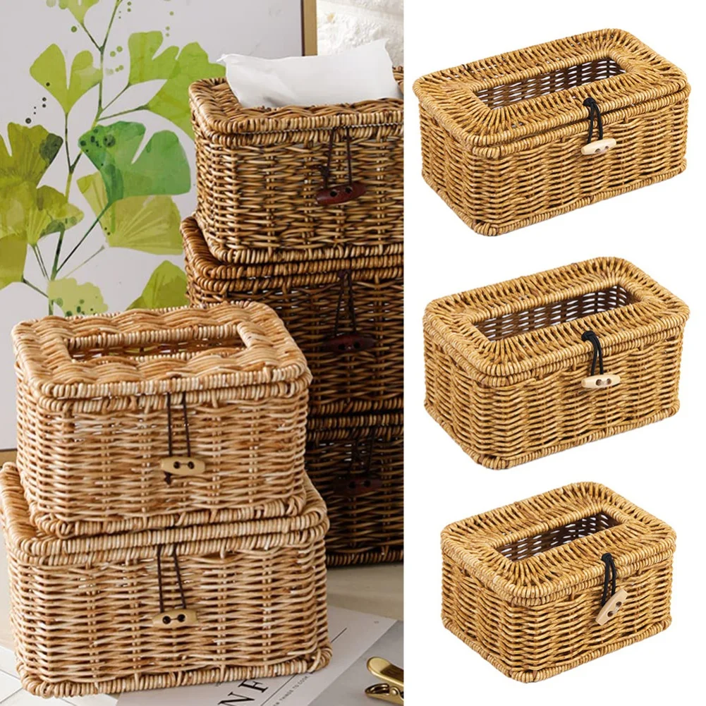 Creative Handmade Straw Tissue Box Straw Storage Box Seaweed Basket Delicate Retro Home Living Room Bedroom Kitchen Decoration