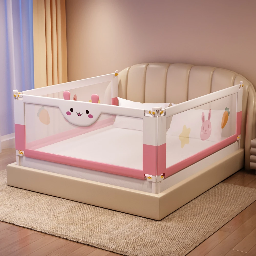 Barandilla de Seguridad Anticaídas para Cama de Bebé, Barrera de Cama Ajustable en Altura para Niños Pequeños con Malla Transpirable, Barrera de Cama con Diseño de Dibujos Animados