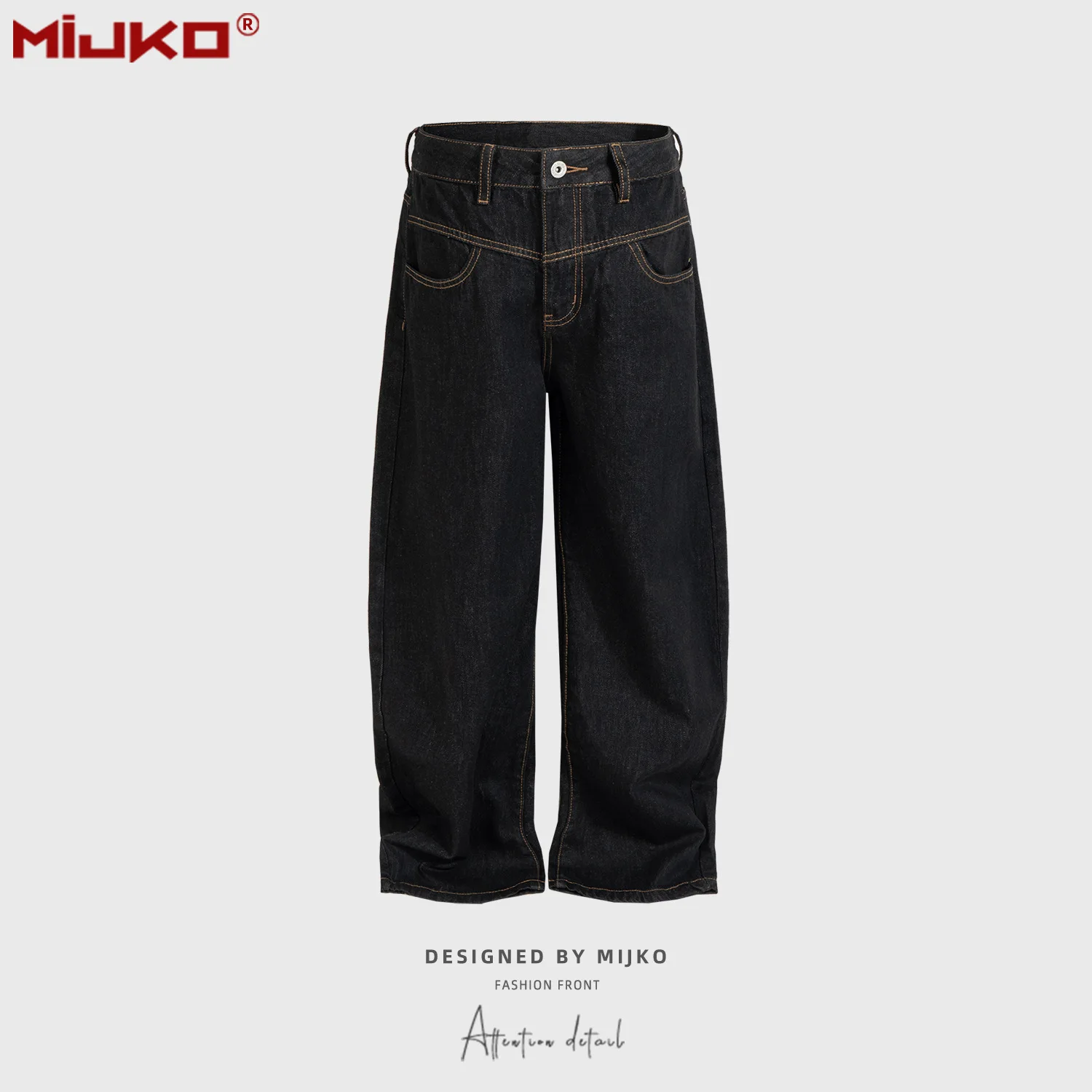 MIJKO Deconstructed Design Patchwork Long Pants Unisex Black Silhouette Tailored Jeans  F9060