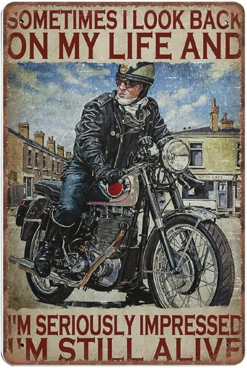 Panneaux en métal vintage « Old Biker Sometimes I Look Back on My Life », « I'm still Alive », Cadeau pour motard, Panneau en métal rétro drôle, Panneau vintage Po