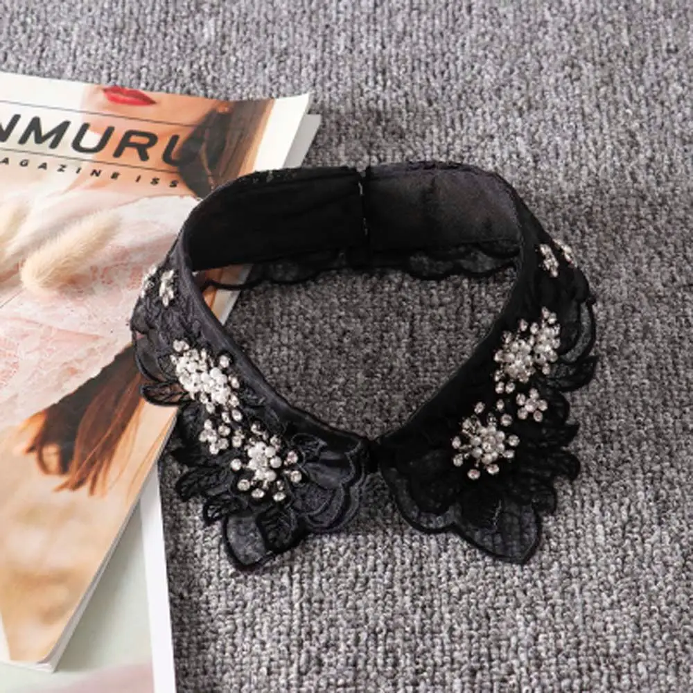 

Fashion Black/white Hollow Rhinestone Leaves Flower Lace Fake Collar Fake Neckline Shirts Collars