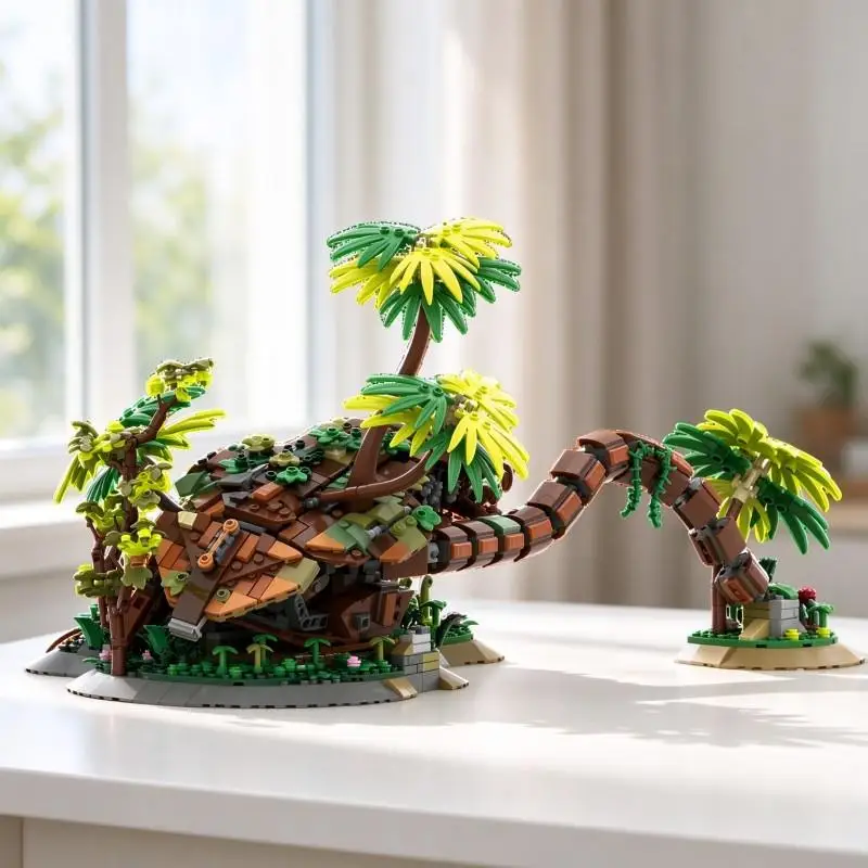 MOC Building Blocks Futuristic Machine Ruin Vine Covered Armor Post Apocalyptic Wreck DIY Brick Kit Desktop Scene Ornament