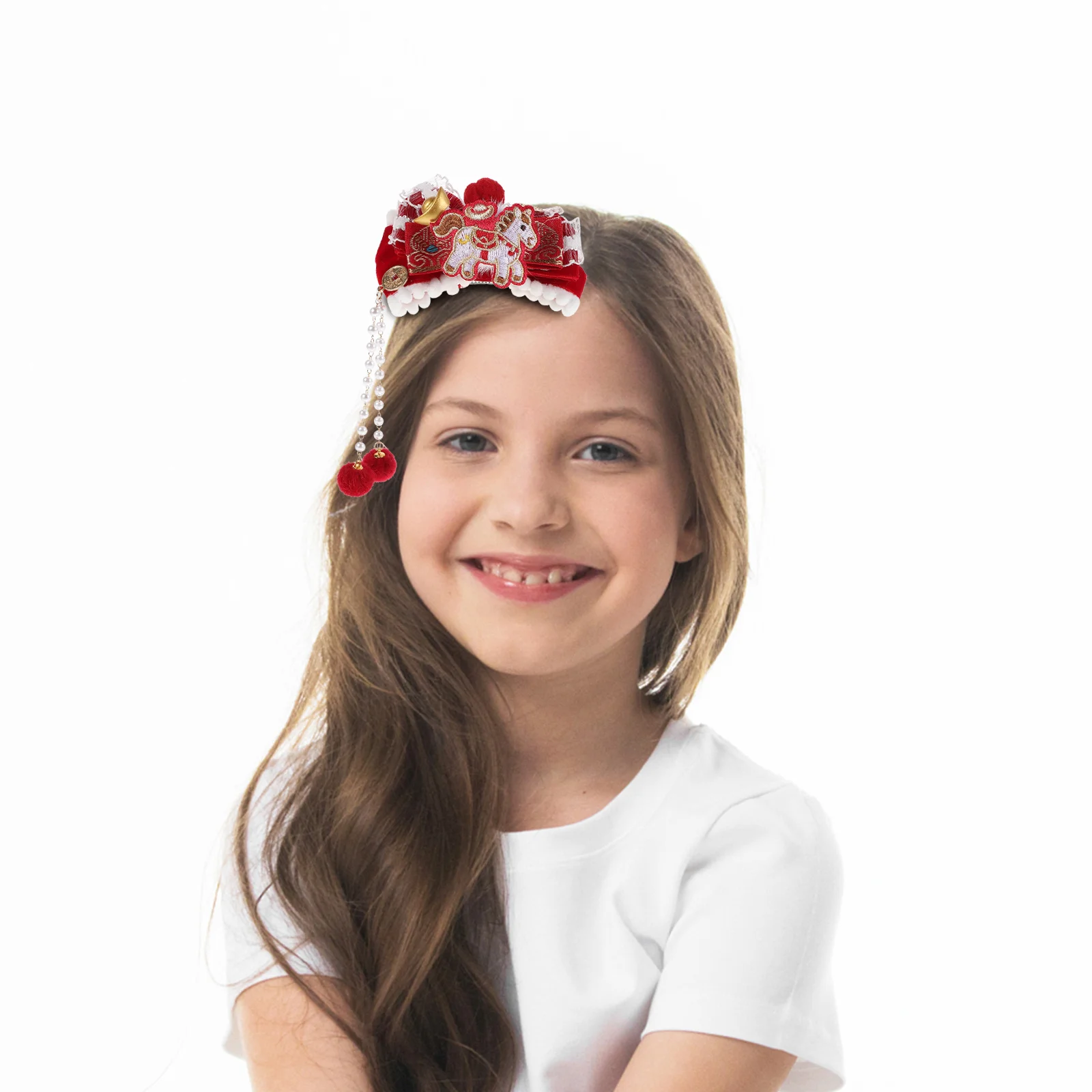 

1Pair Chinese New Year Hair Accessories Red Bow Hair Clips Year of The Horse Tassel Bowknot Barrettes for Girls Toddler Spring