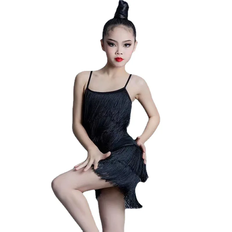 Latin Dance Kleid Für Mädchen Wettbewerb Ballsaal Tanzen Salsa Samba Tango Fransen Quaste Standard Praxis Kostüm Kind Kinder