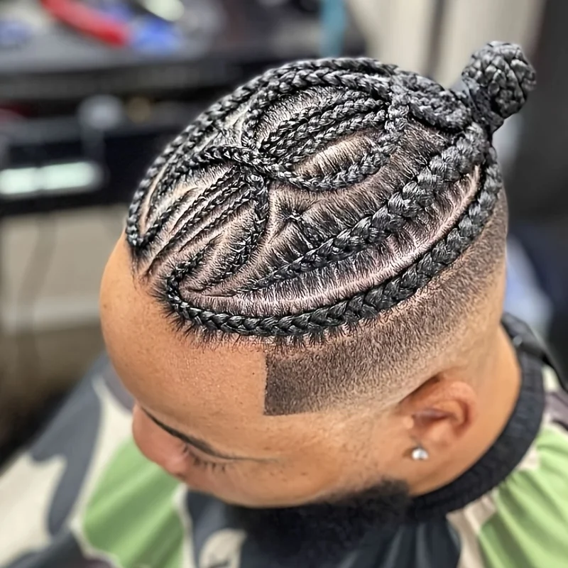Full Lace Hair System Afro Cornrow Box Braided Men's Toupee Hairpieces Black Human Hair Wigs Replacement Systems Hair Patch