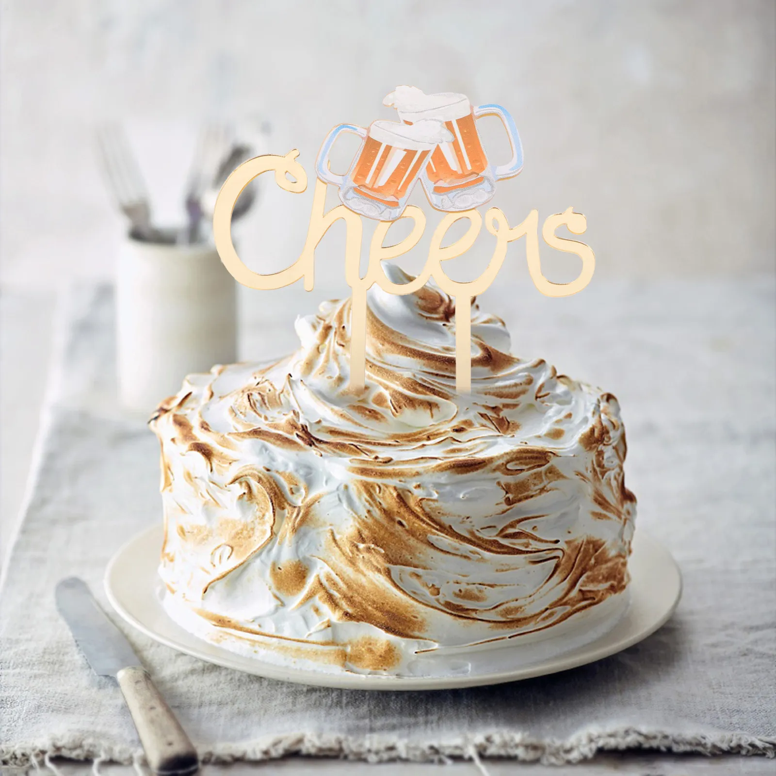 2Pcs Cheer Cake Inserted Cards Acrylic Oktoberfest Cake Toppers Cupcake Decor Dessert Ornaments Party Decoration