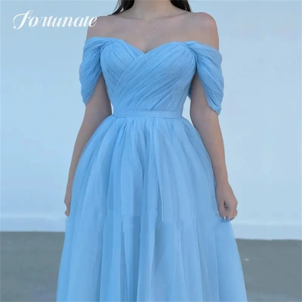 ที่กําหนดเอง Sweetheart Tulle PROM Dresses A-Line ปิดไหล่ Backless ชาความยาวการสําเร็จการศึกษาอย่างเป็นทางการ Gowns 2025