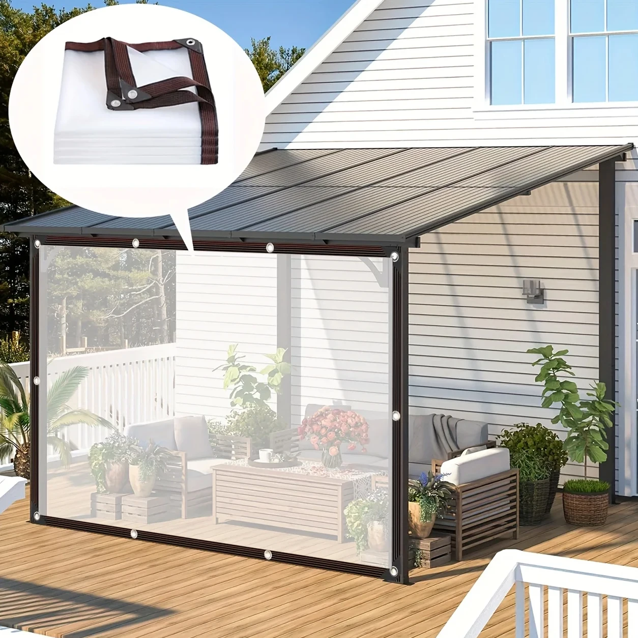 Clear PE Waterproof Transparent Tarpaulin Windproof Pergola Side Cover Curtain For Patio Garden