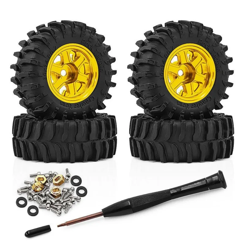 WOWFU-4Pcs RC Car 0.7 Inch Wheel Hub Beadlock Wheel Tire Set For 1/30 SCX30 Ascent-32 RC Car Upgrade Accessories