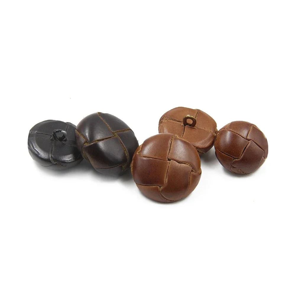 2PC Handmade Weave Brown Football Chocolate Shape Genuine Leather Jeans Shank Buttons Retro Suit Cufflinks Sewing Crafts Decor