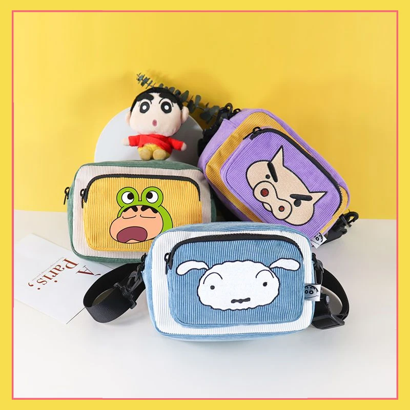 

Q-version cartoon anime Crayon Shin chan peripheral corduroy crossbody bag with girlish style matching clothes casual bag