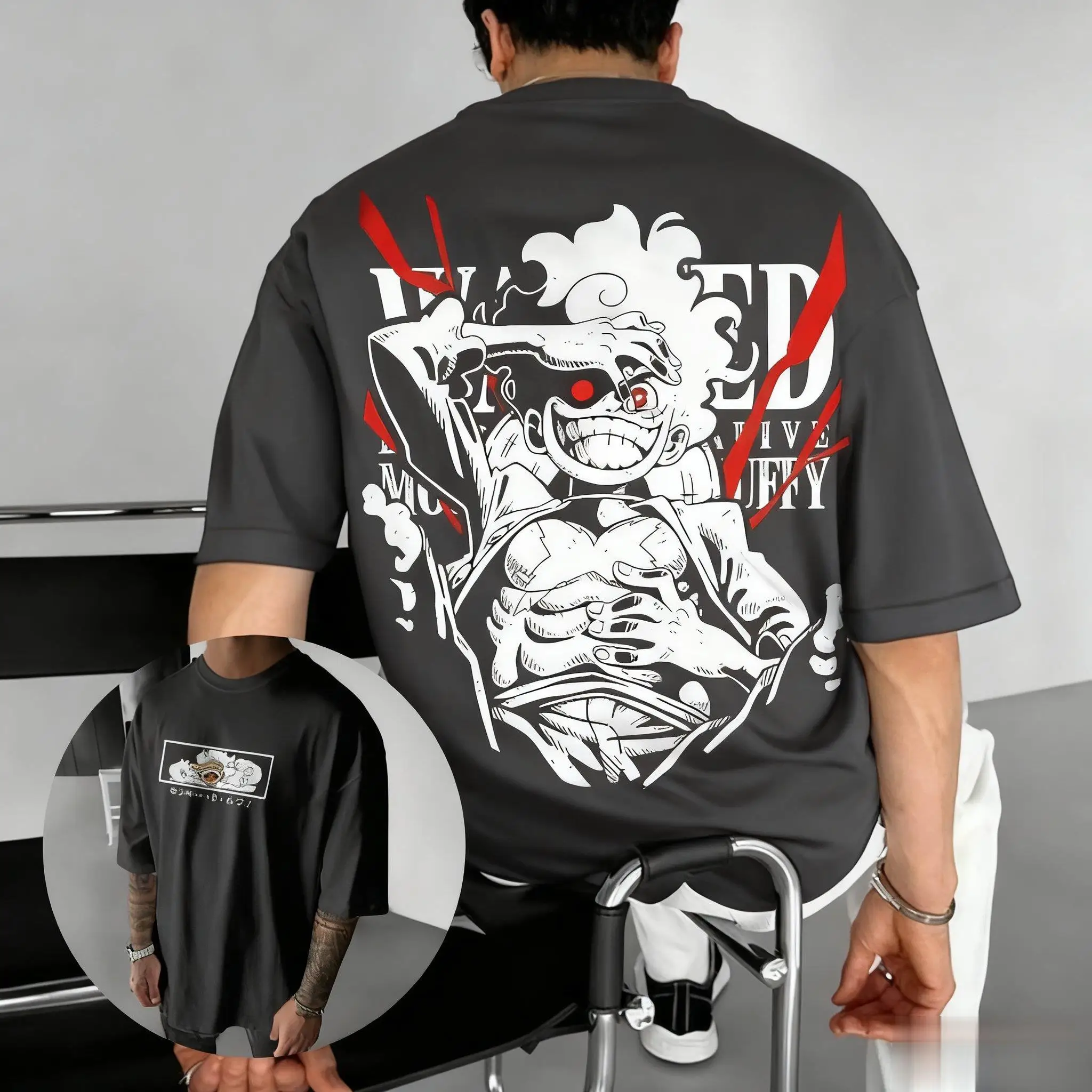 Koszulka z nadrukiem One Piece Luffy, męska i damska, z krótkim rękawem, luźna, w stylu amerykańskim, oversize, z okrągłym dekoltem, letnia, topy Y2k