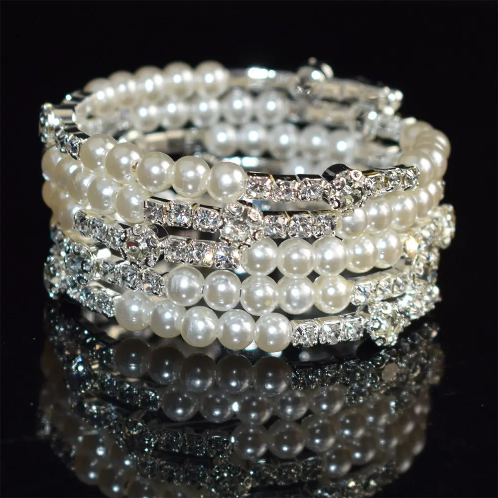 Imitation Pearl Rhinestone Super Shiny Multi-layer Bracelet For Women Bride Light Luxury Elegant Simple Elastic Bangle Classic