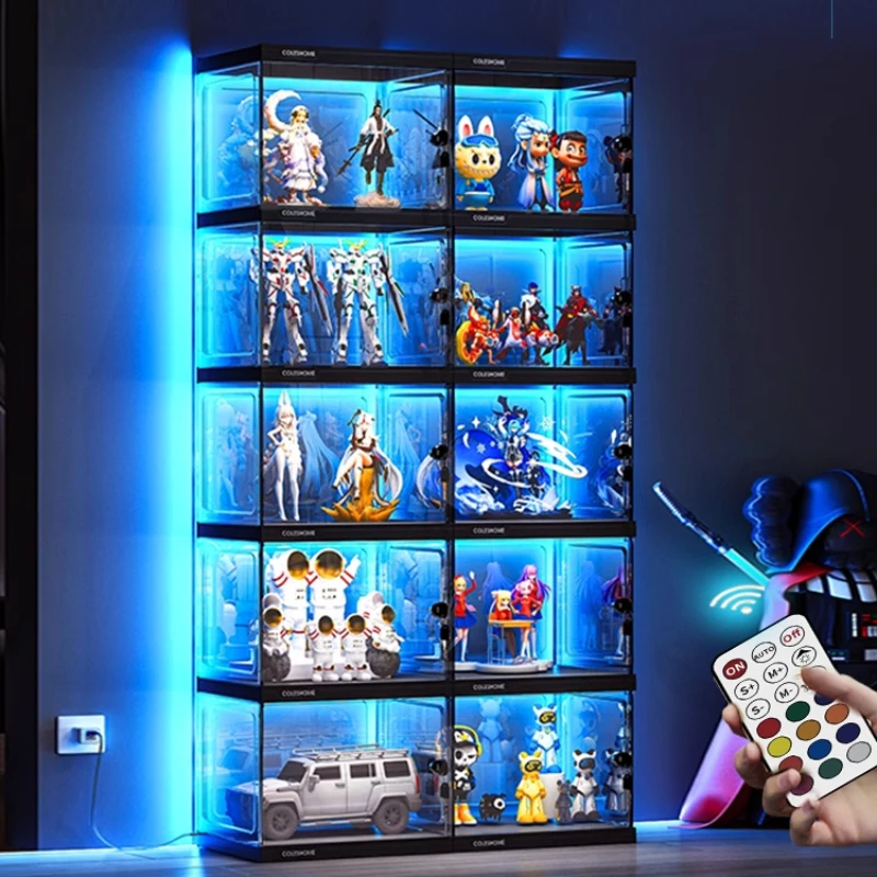 2026 Led Illuminated Acrylic Transparent Display Cabinet Commodity Shelf Lliving Room Multi-layer Storage Box Hot Sale