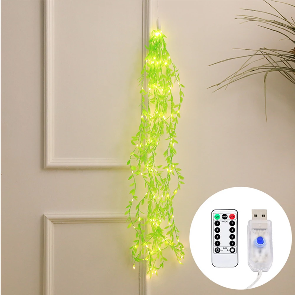 LED Horsetail Light String Simulation Green Leaf Light String Christmas Day Garden Green Tree and Vine Decorative Lantern String