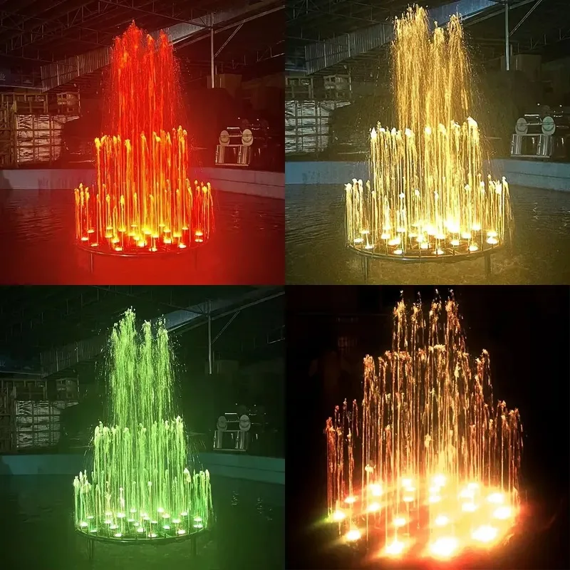 Small Round Music Fountain Stainless Steel Decor with LED Lights for Outdoor Garden Lakes Ponds