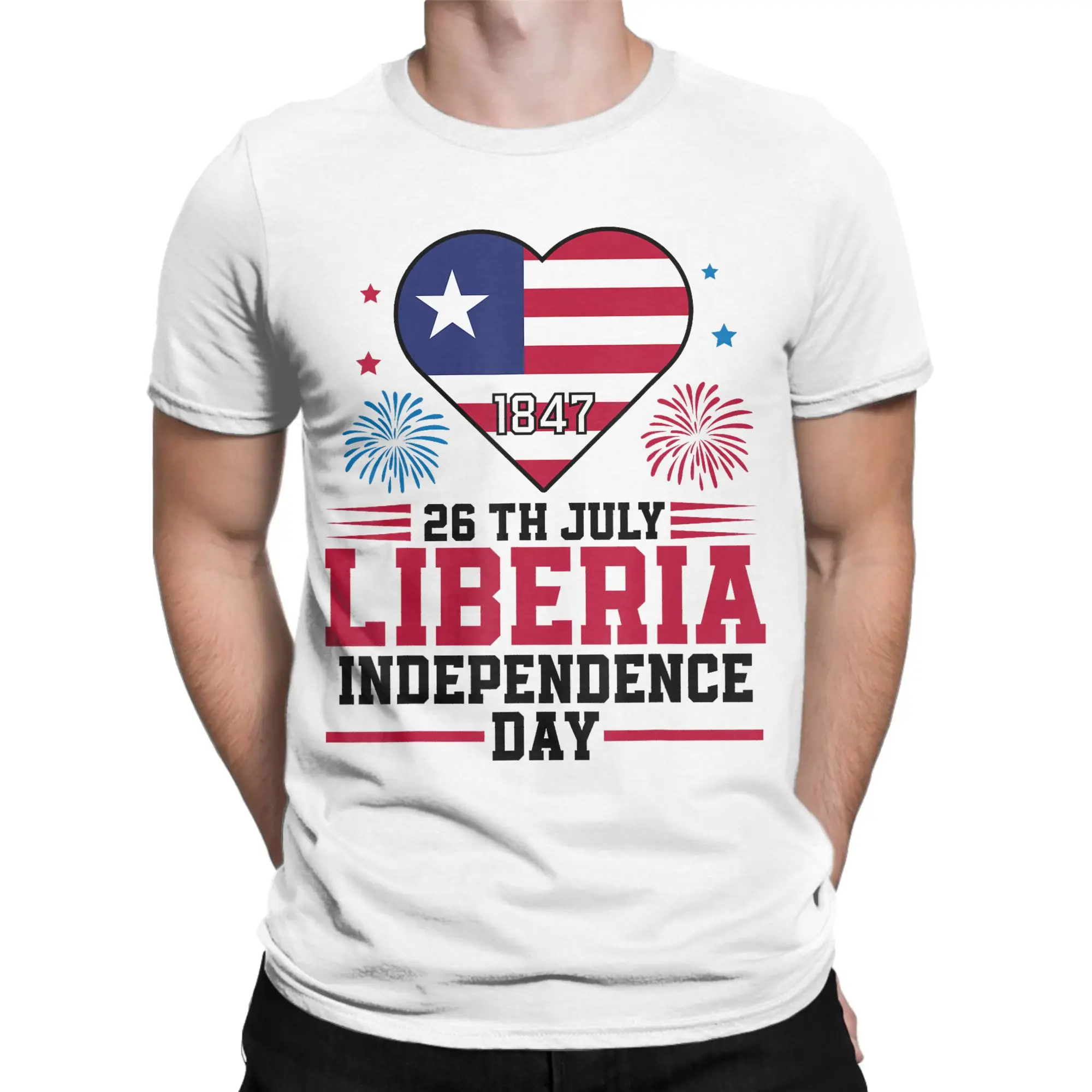 Men's Happy Liberia Independence Day Liberia Liberian Flag T Shirt  Cotton Tops Awesome Short Sleeve Crew Neck Tee Shirt T-Shirt