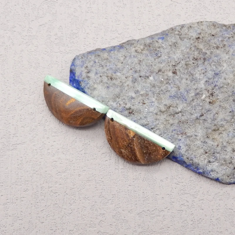 Natural Stone Boulder Opal Green Turquoise Earring Bead,Fashion Jewelry Double Holes Earrings For Women 26x13x5mm 5g