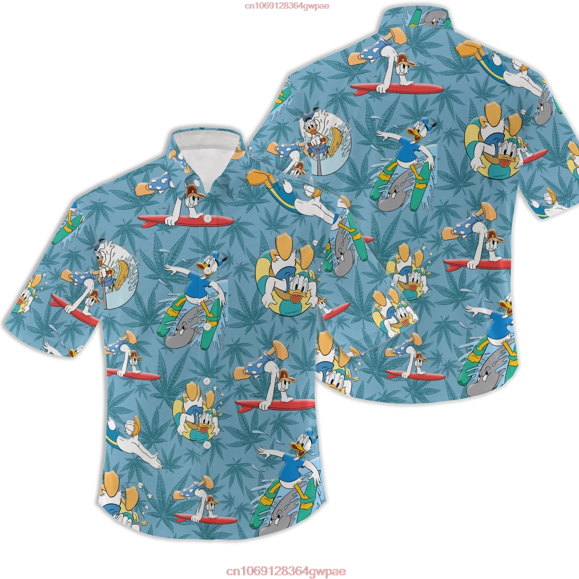 Donald duck Hawaiian Shirts Men\'s Short Sleeve Tops Disney Hawaiian Shirt Casual Beach Short Sleeve Vintage Button Down Shirt