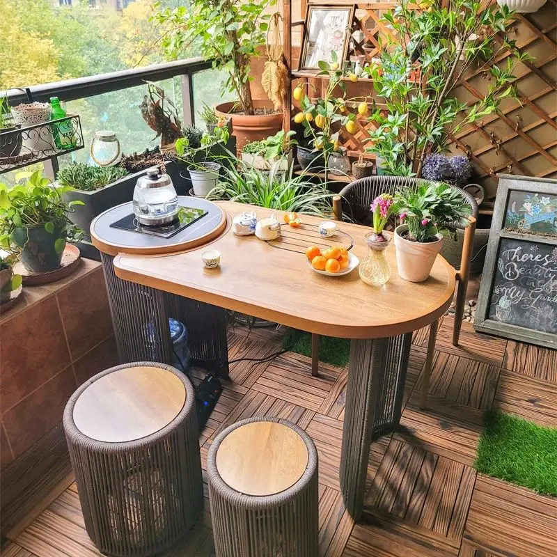 Balcony tea table and chair combination living room tea making household small tea table simple kung fu table small apartmen