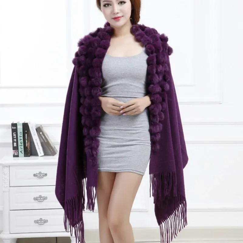 Luxury Cashmere Scarf Wool Shawl Rabbit Hair Faux Mink Fur Balls Triangle 120pcs 3D Balls Gift Pashmina Wrap Scarfs Bridal shawl