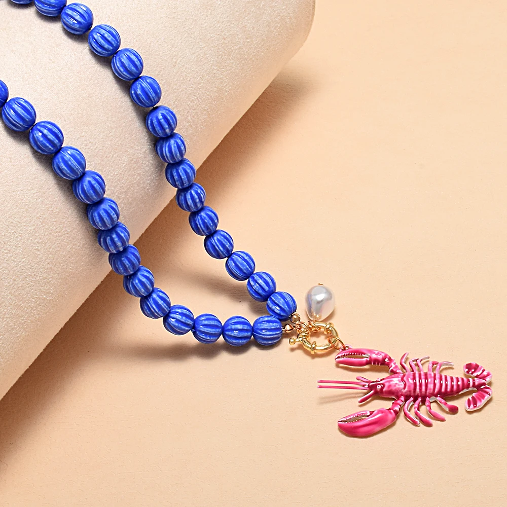 

Exaggerated Ocean Acrylic Beaded Lobster Animal Pendant Necklace for Women Summer Party Jewelry Accessories