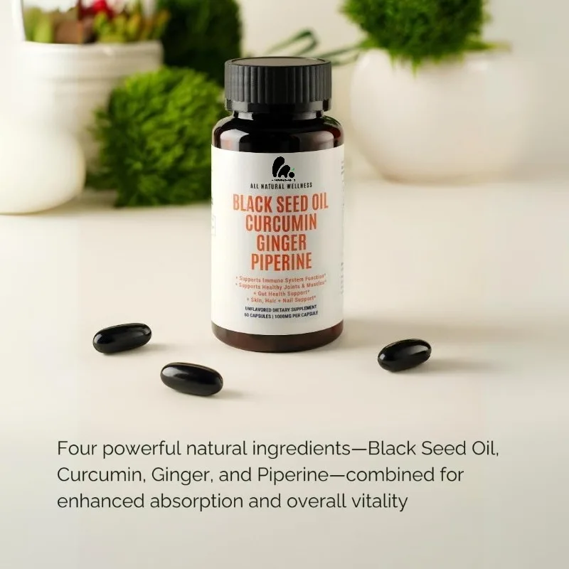

Black Seed Oil, Curcumin, Ginger, Piperine Capsules, 60 Count, Immune Support, Joint & Muscle Health