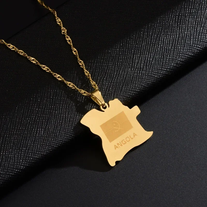 Jewelry Angola Map Necklace Gold Color African Pendant with Thin Chain Jewelry Angolan Country Maps