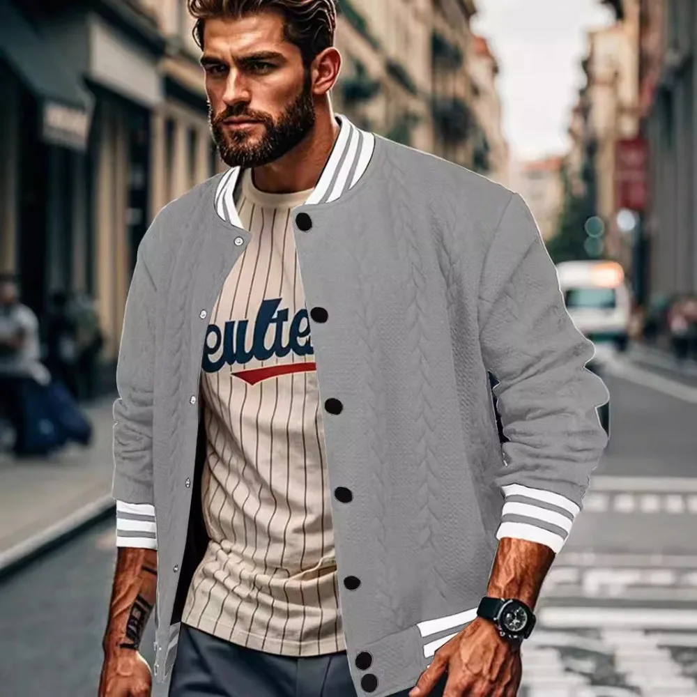 

2025 Spring/Autumn New Jacquard Men's Cardigan - European & American Button Design in Solid Color