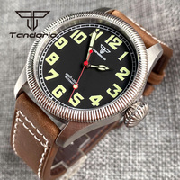 Tandorio Vintage 20Bar 39mm NH35A Dive Men's Automatic Pilot Watch Fluted Bezel Big Screw Crown Sapphire Glass Leather Luminous