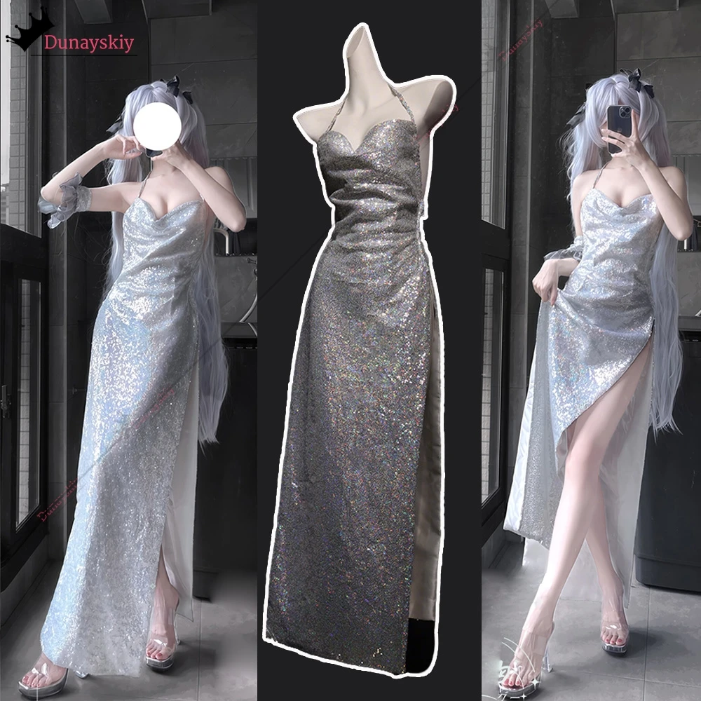 

Goddess of Victory Nikke Cinderella Glass Princess Cosplay Costume Elegant V-Neck Sparkly Dress Women Role-play Sexy Dress