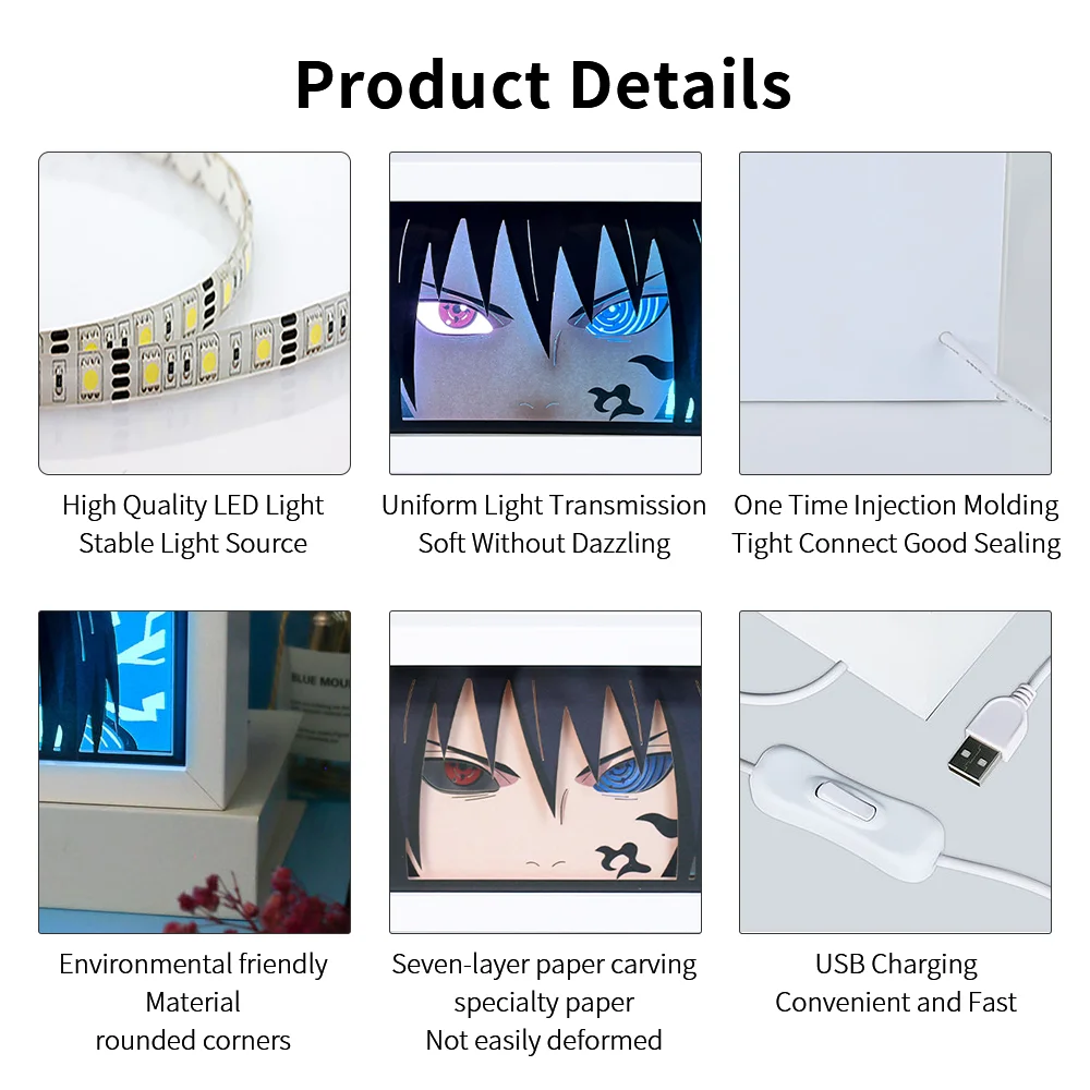 3D Led Anime Light Box Night Light Laser Paper Carving Table Desk Lamp Anime Figures Shadow Box Wood Frame Room Decor Party Gift