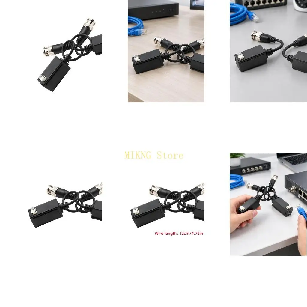 BNC to RJ45 Video Balun Set for Camera System Wiring, Two-Ended Pair Joins BNC Cameras and Digital Video Recorders through Cable