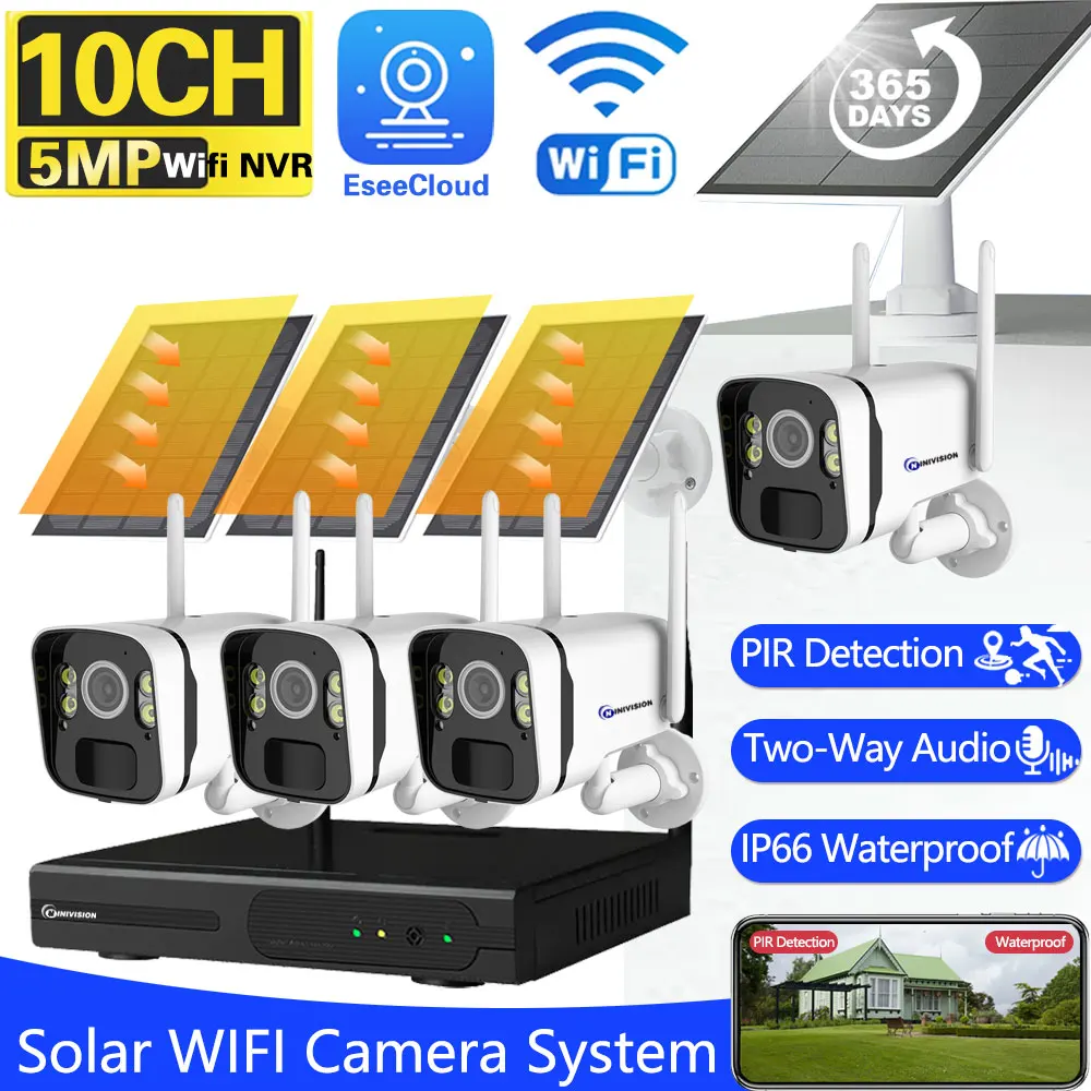 

10CH 5MP NVR Solar Wireless CCTV 4MP IP Camera System PIR Solar Battery Powered Wifi IP Security Camera Set 8CH Wifi NVR Kits