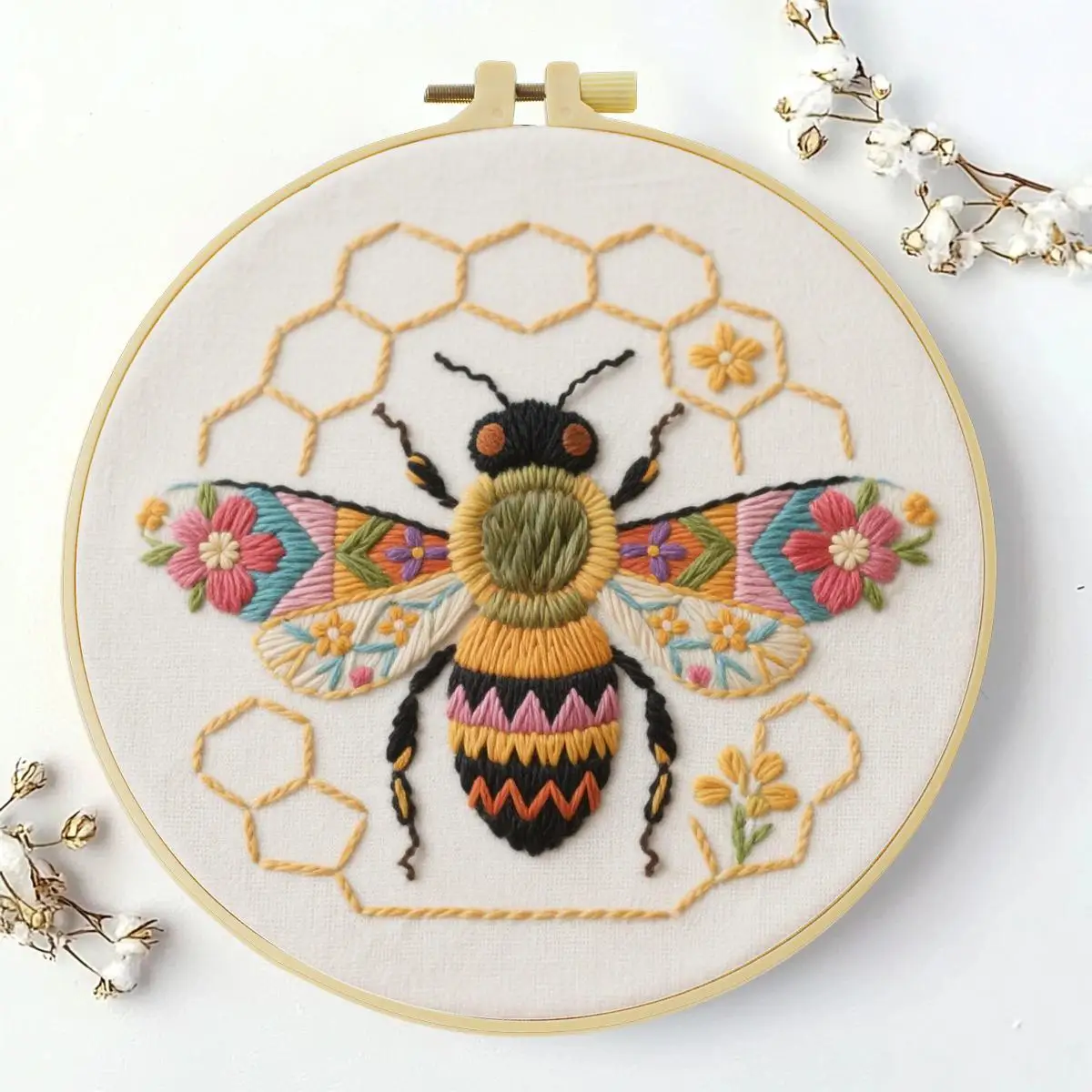 1 Stück 20x20 cm/15x15 cm 7,87/6,3 Zoll Bienen-Stickerei-Starter-Kit DIY-Kit DIY-Stickerei-Set Handarbeiten Heimdekorations-Set für Anfänger – Detail 2