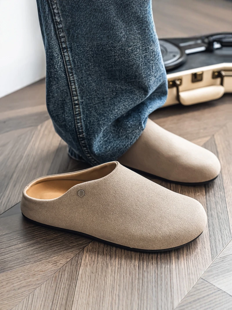 

Men's Summer Slip-On No-Back Vintage Casual Anti-Slip Office Cork Headed Half Slippers Comfortable Breathable