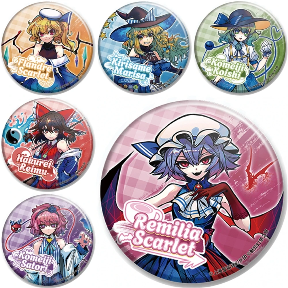 

58mm Anime ‌Touhou Project‌ Hakurei Reimu Patchouli Knowledge Shameimaru Aya Cosplay COSTUME Badge Pin SPTE Tinplate Brooch Prop