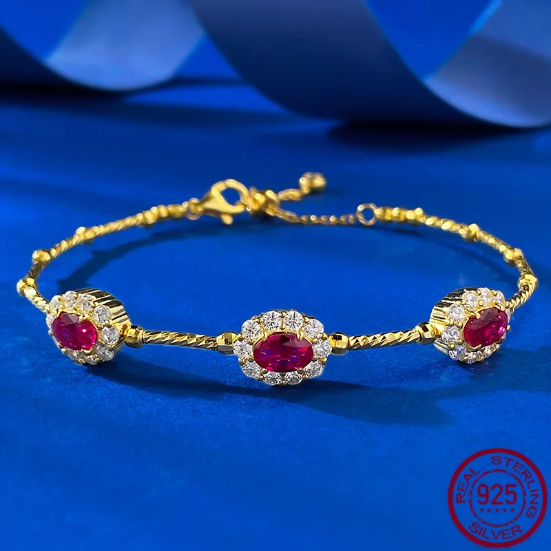 

New S925 Silver New Year's Red Treasure Bracelet with Ribbons, Rubilai Elastic Bracelet, Palace Style, Good Luck Wedding Jewelry