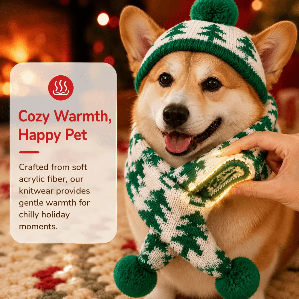 Snowflakes Cute Cat Dog Christmas Hat Scarf Adjustable Green Red Pet Dress Up Set Warm Soft Pet Knitted Suit Xmas Pet Costume