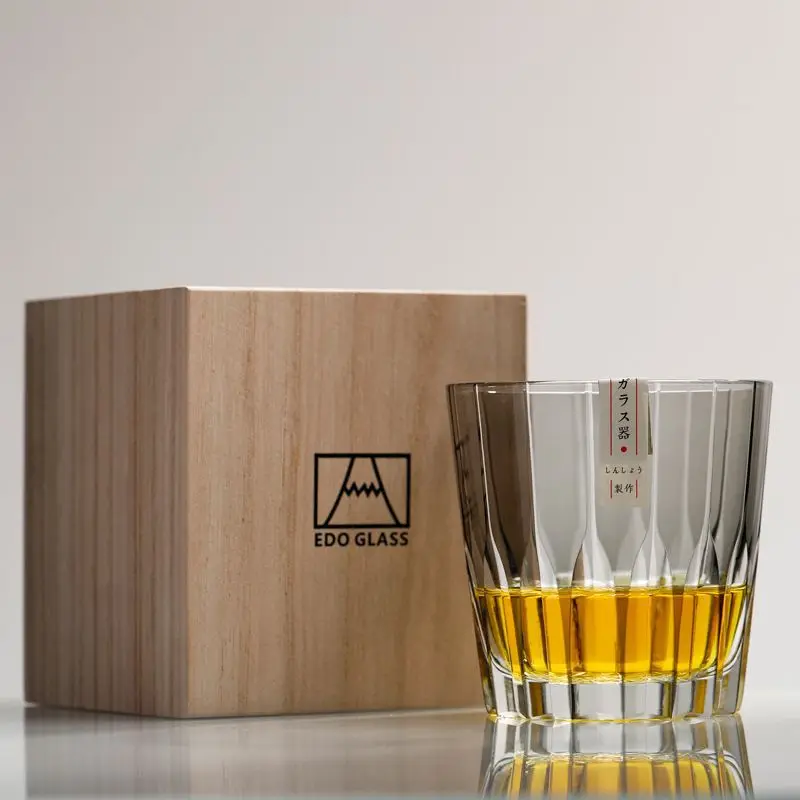 

Japan Glass Glacier Old Fashioned Whisky Rock Glasses Whiskey-glass Wooden Gift Box Vodka Cup Wine Tumbler