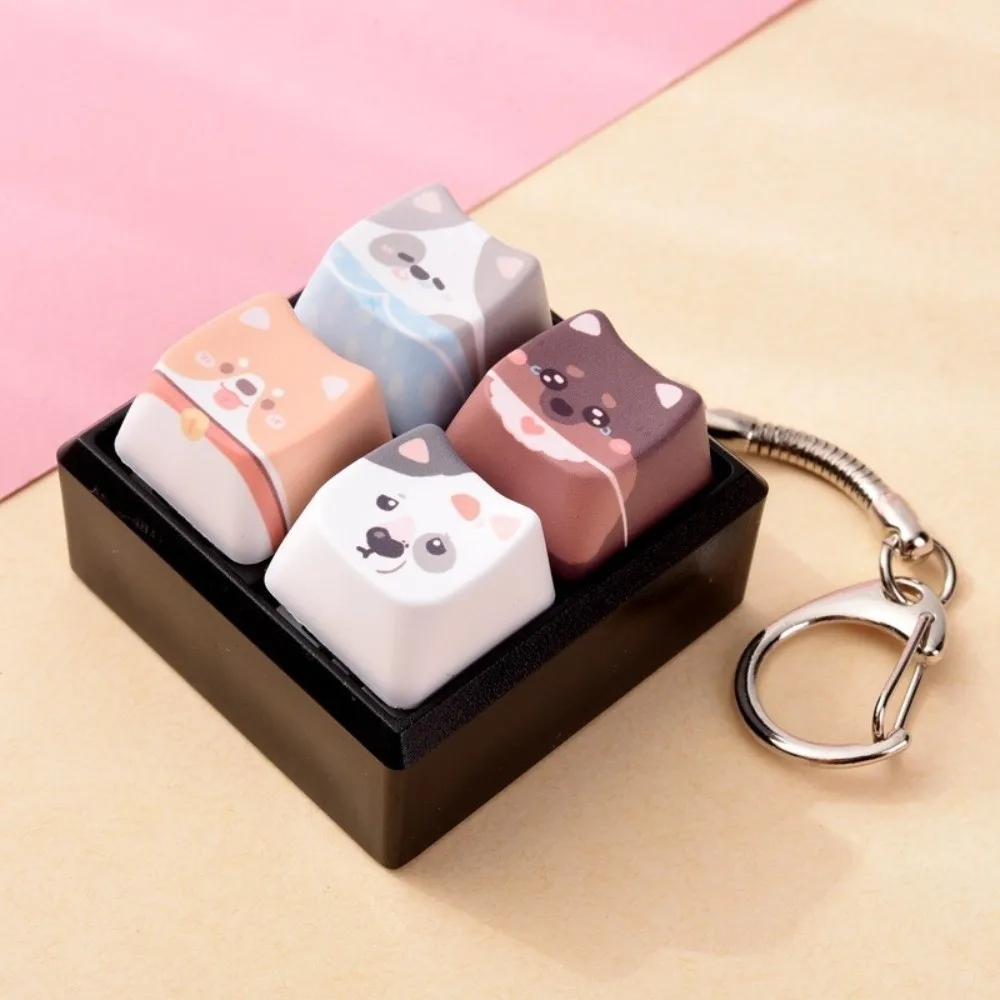 4-Tasten-Welpen-Tastenkappen-Schlüsselanhänger, Kawaii-Entspannungstasten-Fidget-Schlüsselanhänger, kreatives, tragbares mechanisches Tastatur-Set, Geschenk für Freunde – Detail 5