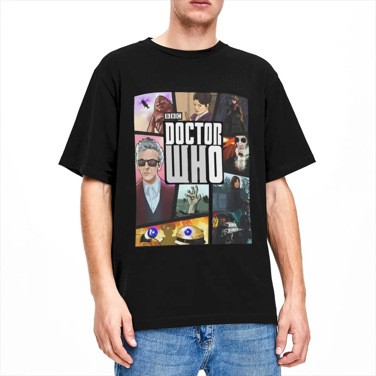 D-whoドクター映画の半袖Tシャツ,ヴィンテージビーチトップ,ラウンドネック,ラージサイズ,綿100