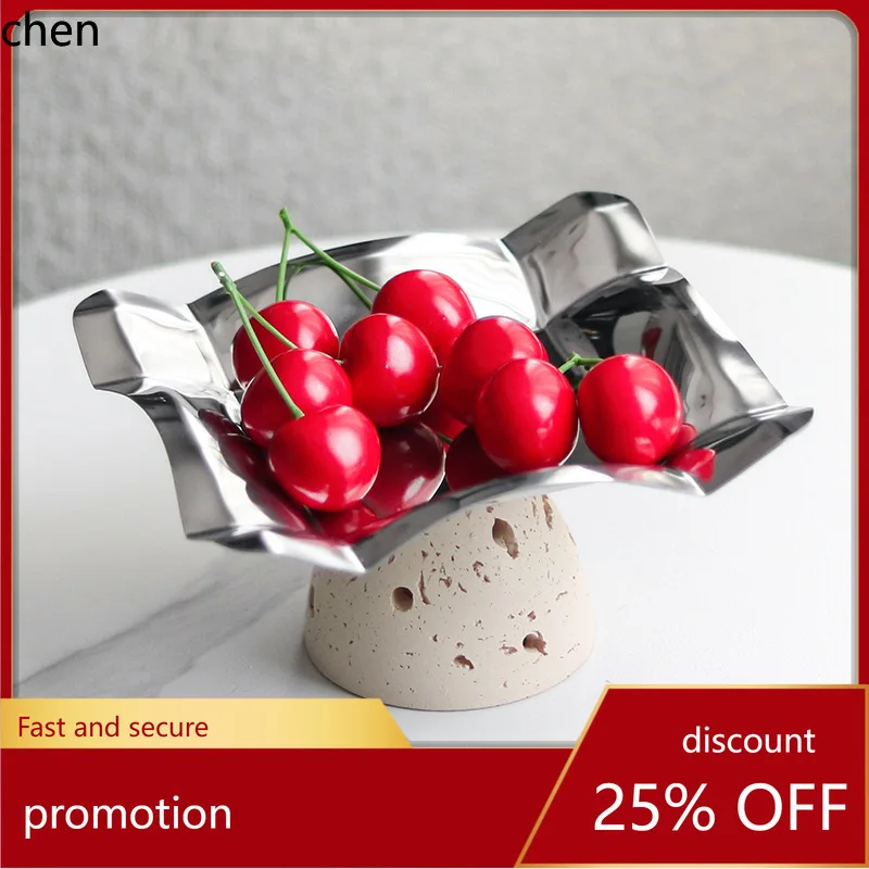 

H1 Metal Irregular Abstract Fruit Plate Ornament Coffee Table Faux Travertine Snack Plate Home Decor