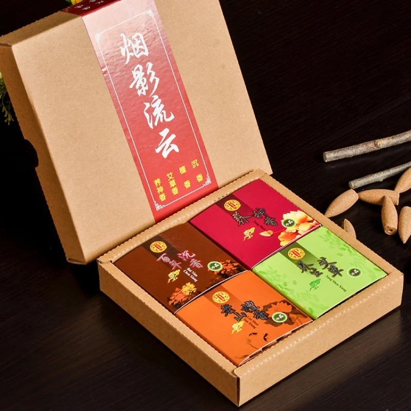 Backflow Agarwood Sandalwood Mugwort Flowing Smoke Ornamental Tower Incense Gift Box Packa