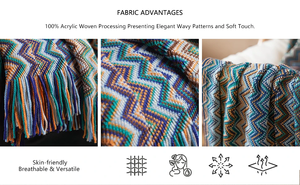 Battilo Boho Throw Blanket Lightweight Knit Throw With Tassels Bohemian Woven Sofa Blankets Soft Bed Plaid Decorative Blanket