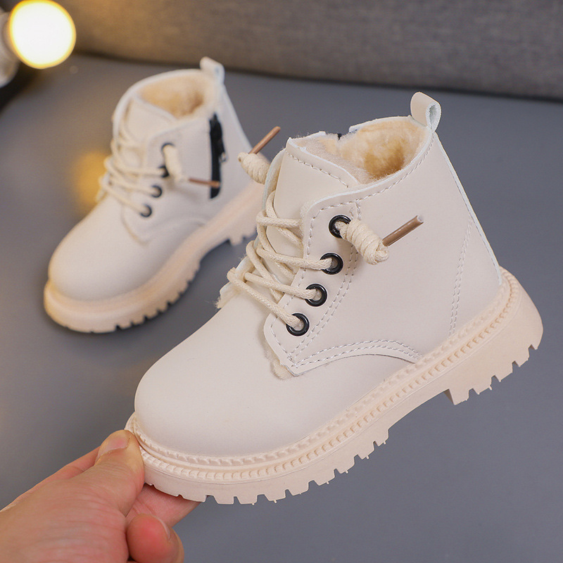 2026 Pure Color Children Boots Winter New Velvet Boots for Girls England Style Kids Snow Boots Student Keeping Warm Shoes