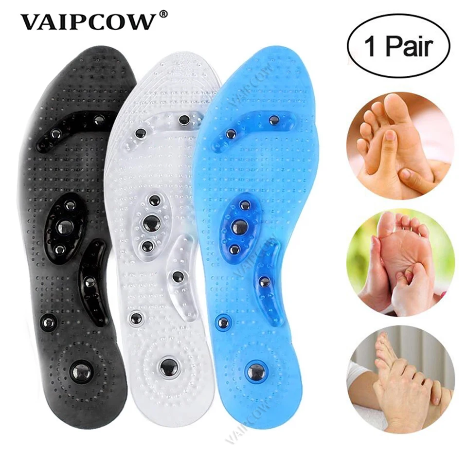 VAIPCOW Unisex Magnetic Massage Insoles Foot Acupressure Shoe Pads Therapy Slimming Insoles for Weight Loss Transparent 3 colour