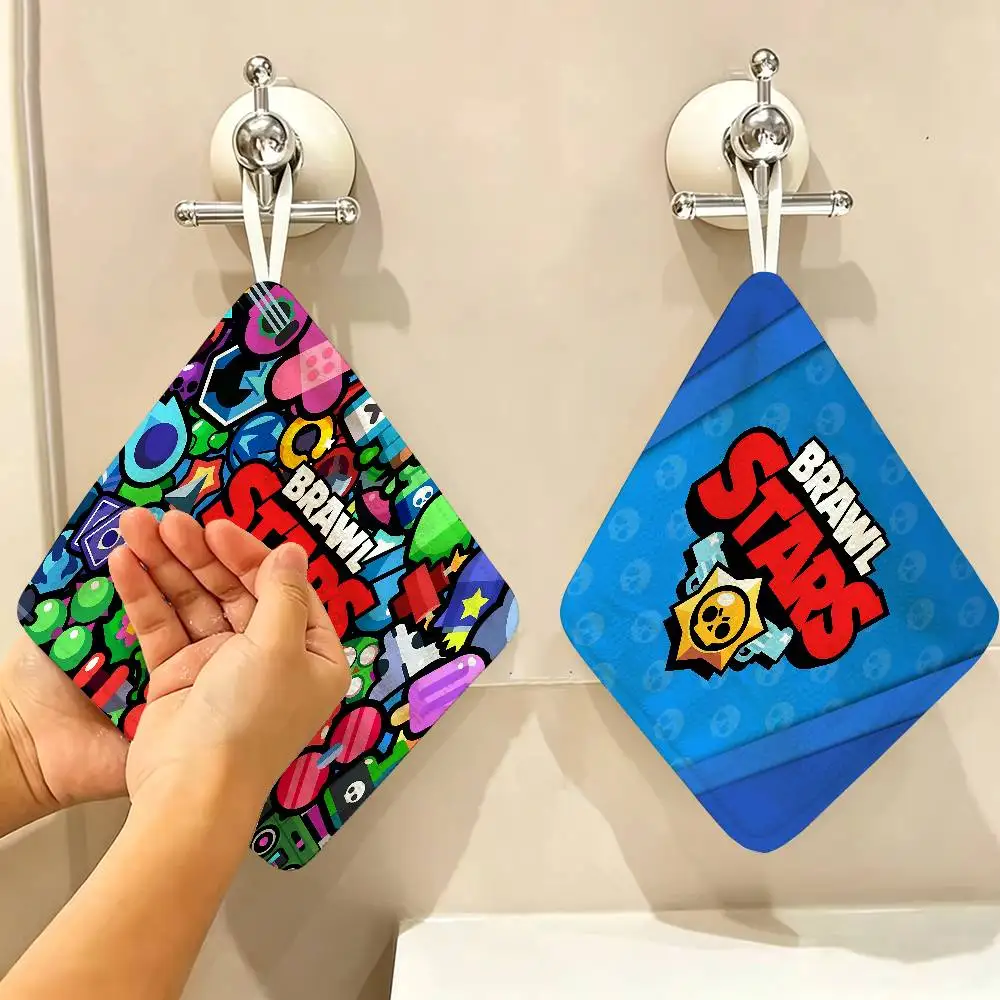 Cute Cartoon B-Brawl Game Thickened Polyester Cotton Hanging Towel, High Absorbent Hand Wiping Towel for Indoor Use