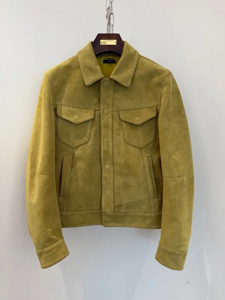 TF Men Retro Motorcycle Jacket 2026 Autumn Winter Stand Collar Zipper Front Imported Suede Leather Coat