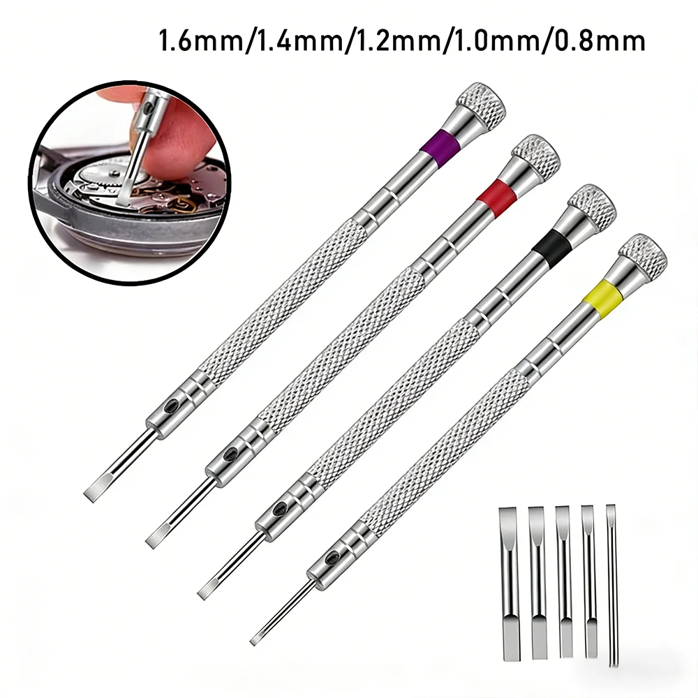 0.8-1.6mm Steel Screwdriver for Watch Repairing Portable Watch Tools Band Removal with Mini Link Pins Watchmaker Tools 5pcs/set